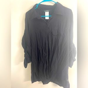 Lauren Ralph Lauren Crushed Cotton Short Sleeve Swim Cover-Up Camp Shirt